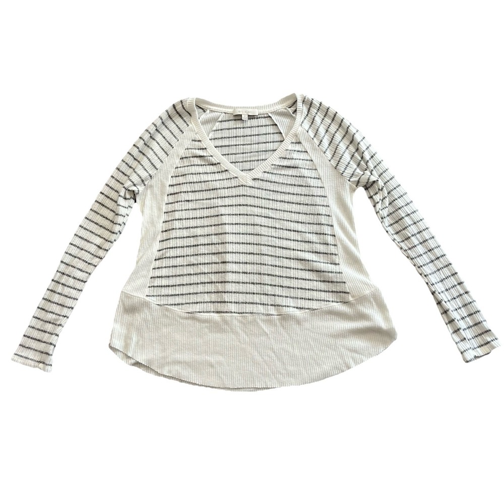 Eri‎ and Ali Anthropologie Ribbed Sweater Size Small Boho Relaxed Striped V Neck